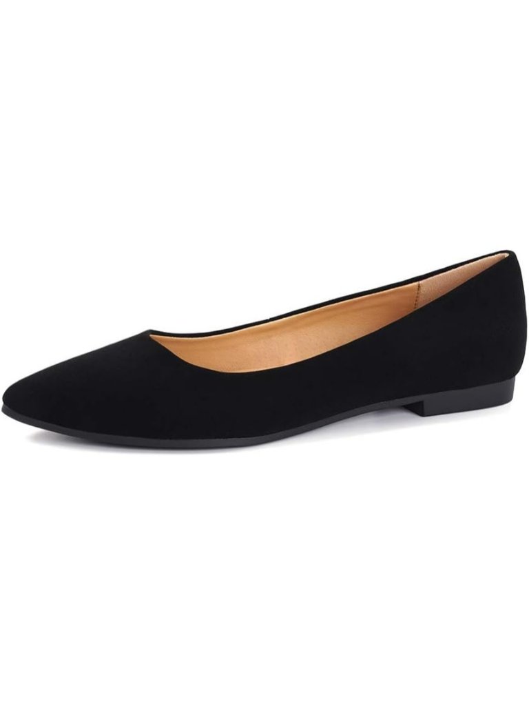 Funkymonkey Women's Black Faux Leather Pointed Toe Slip On Ballet Low Heel Flats